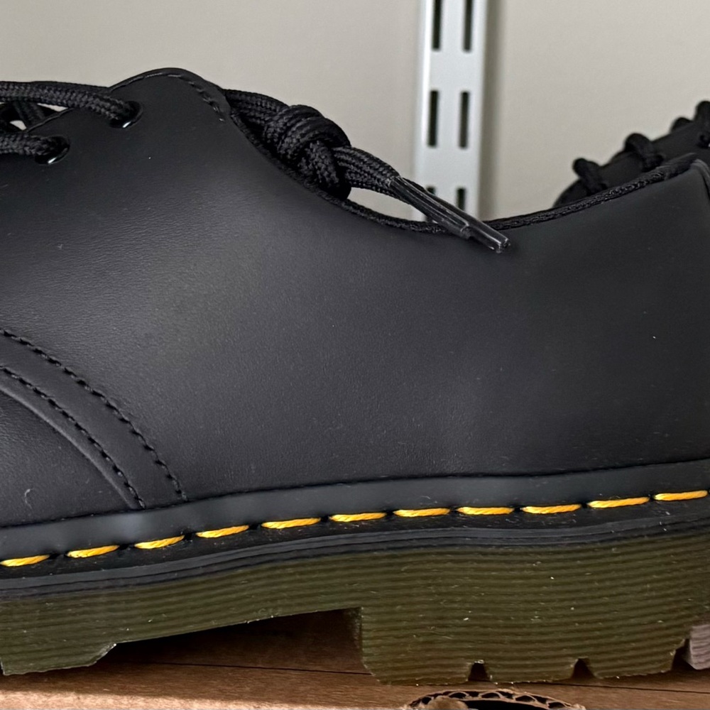 Dr. Martens Woman’s 9 or Men’s 8 Black Leather Derbys with Yellow Stitching - Picture 4 of 16